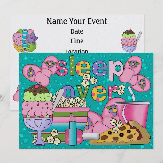 Pajama Party / Slaap over - SRF Kaart (Voorkant / Achterkant)