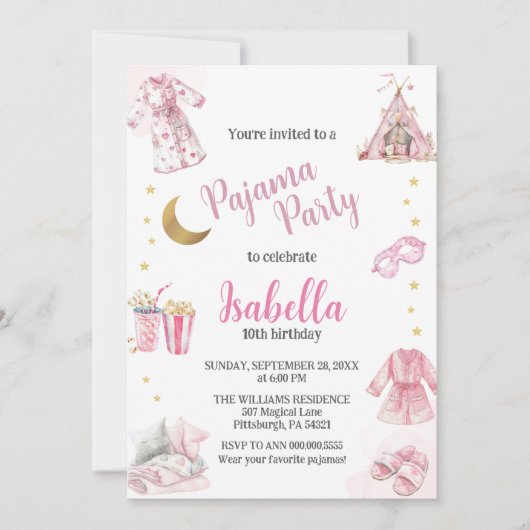 Pajama Party Sleepover Party Waterverf Kaart (Voorkant)