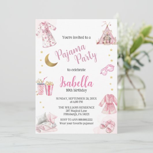 Pajama Party Sleepover Party Waterverf Kaart (Staand voorkant)