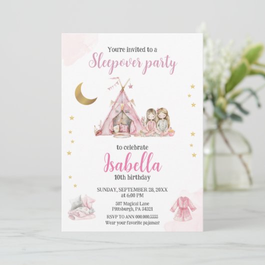 Pajama Party Sleepover Party Waterverf Kaart (Staand voorkant)