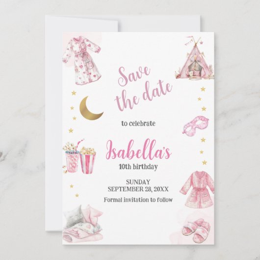 Pajama Party Sleepover Party Waterverf Save The Date (Voorkant)