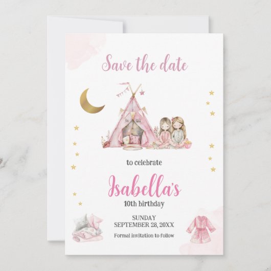 Pajama Party Sleepover Party Waterverf Save The Date (Voorkant)