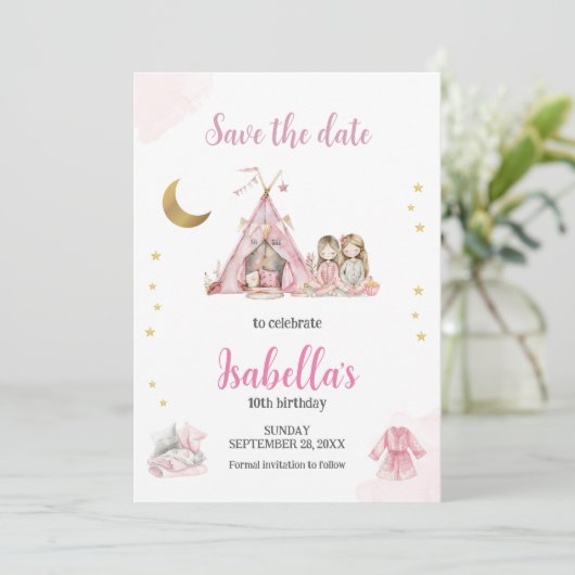 Pajama Party Sleepover Party Waterverf Save The Date (Staand voorkant)