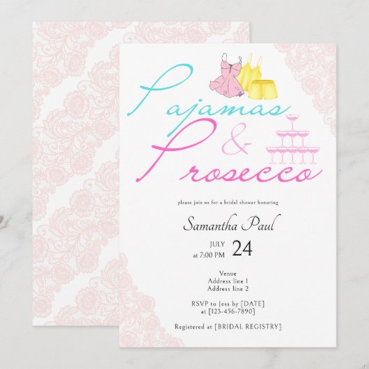 Pajama Slumber Party PJ's & Prosecco Vrijgezellenf Kaart (Voorkant / Achterkant)
