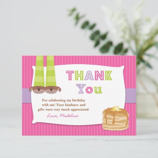 Pajamas en Pancakes Birthday Party Dank je Bedankkaart (Staand voorkant)