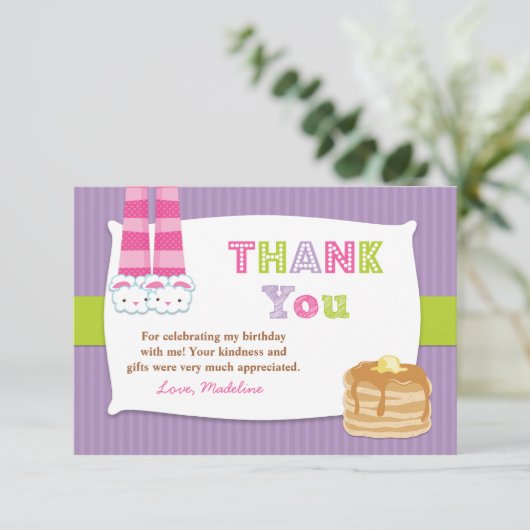 Pajamas en Pancakes Birthday Party Dank je Bedankkaart (Staand voorkant)