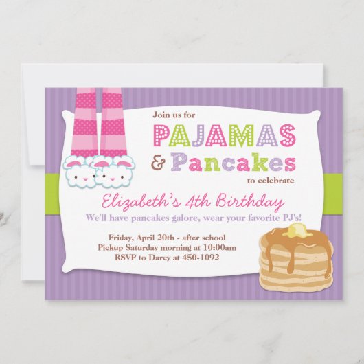 Pajamas en Pancakes Birthday Party Sleepover Kaart (Voorkant)