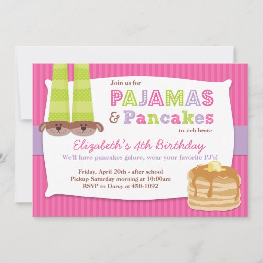 Pajamas en Pancakes Birthday Party Sleepover Kaart (Voorkant)