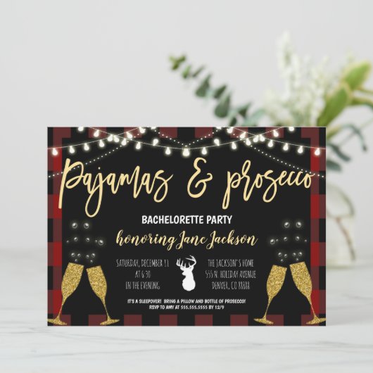 Pajama's en Prosecco-kerstvrijer Kaart (Staand voorkant)