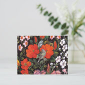 Pájaros en flores rojas arte oriental elegante briefkaart (Staand voorkant)