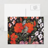Pájaros en flores rojas arte oriental elegante briefkaart (Voorkant / Achterkant)