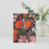 Pájaros en flores rojas arte oriental elegante briefkaart (Staand voorkant)