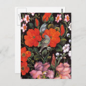 Pájaros en flores rojas arte oriental elegante briefkaart (Voorkant / Achterkant)