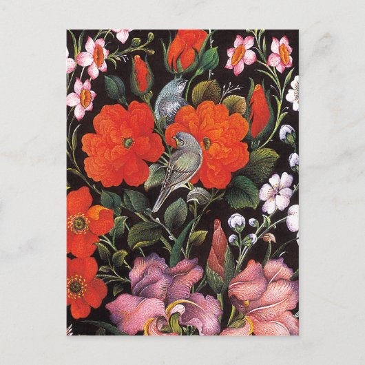 Pájaros en flores rojas arte oriental elegante briefkaart (Voorkant)