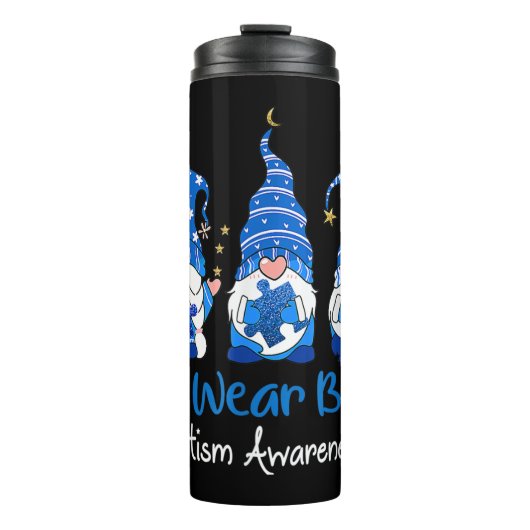 Pak deze "Drie Gnomen Holding Blue Puzzle Autisme" Thermosbeker (Voorkant)