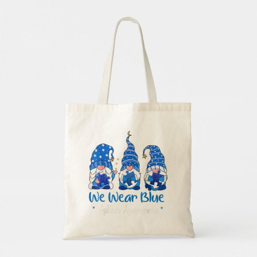 Pak deze "Drie Gnomen Holding Blue Puzzle Autisme" Tote Bag (Achterkant)