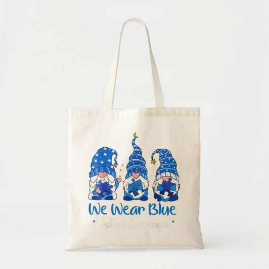 Pak deze "Drie Gnomen Holding Blue Puzzle Autisme" Tote Bag (Voorkant)