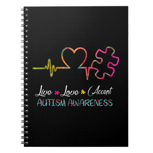 Pak deze "Live Love Accept Autism Awareness" als e Notitieboek (Voorkant)