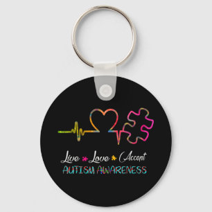 Pak deze "Live Love Accept Autism Awareness" als e Sleutelhanger