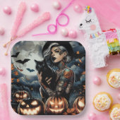 Pak een bezem | Heksenthema Halloweenfeest Papieren Bordje (Feest)