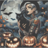 Pak een bezem | Heksenthema Halloweenfeest Sticker (Voorkant)