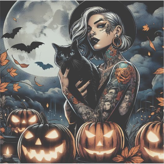 Pak een bezem | Heksenthema Halloweenfeest Sticker (Voorkant)