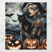 Pak een bezem | Heksenthema Halloweenfeest Wijn Etiket (Enkel label)