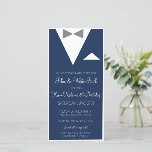 Pak en stropdas uitnodiging (Staand voorkant)