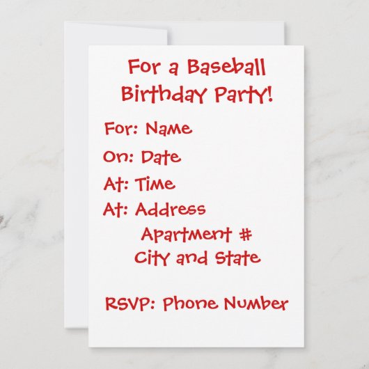 Pak je handschoen, honkbal verjaardagsuitnodiginge kaart (Achterkant)