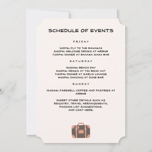 Pak Je Koffers Bagage Bestemming Bachelorette Kaart (Achterkant)