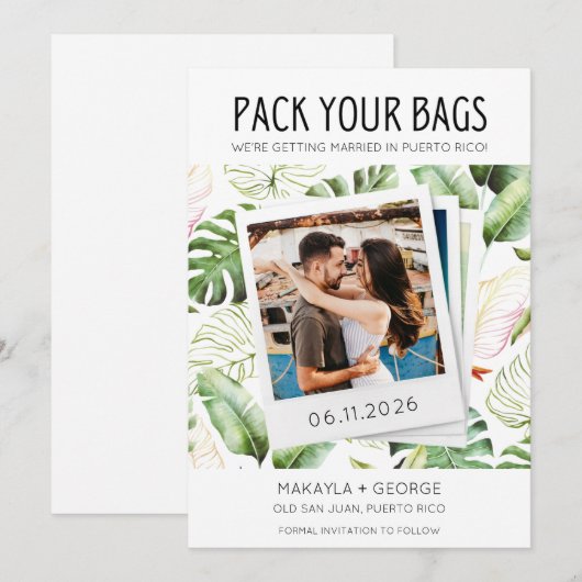 Pak Je Koffers Foto Puerto Rico Trouwen Save The Date (Voorkant / Achterkant)
