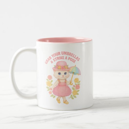 Pak Je Paraplu's Kitty-ontwerp Tweekleurige Koffiemok (Links)