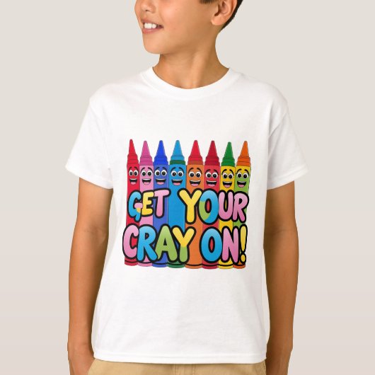 Pak je potlood aan! Happy Cartoon Crayons Art T-shirt (Voorkant)