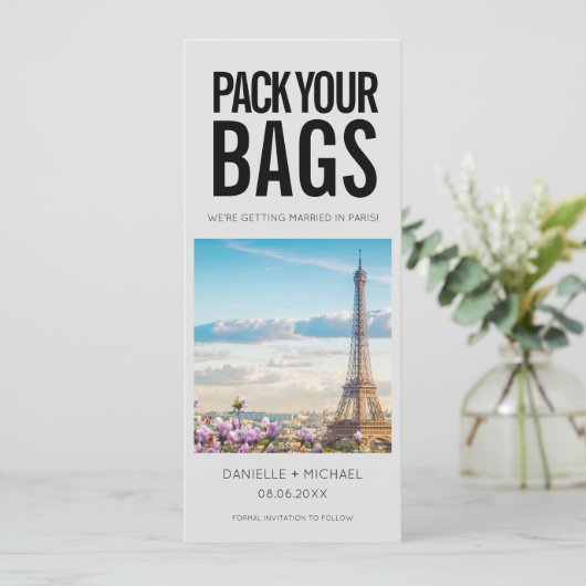 Pak je tassen Bestemming Bruiloft Save The Date (Staand voorkant)