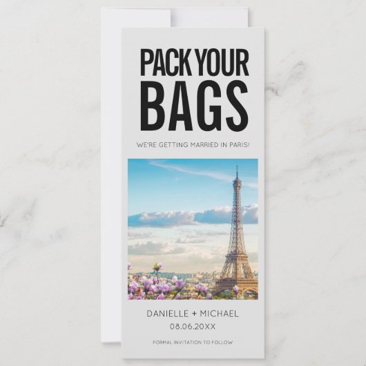 Pak je tassen Bestemming Bruiloft Save The Date (Voorkant)