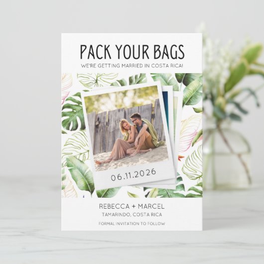 Pak je tassen Costa Rica fotohuwelijk in. Save The Date (Staand voorkant)