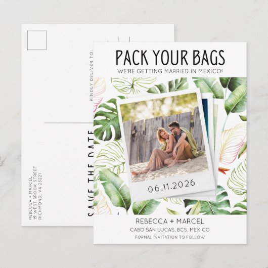 Pak je tassen Mexico Bruiloft Save the Date Aankondigingskaart (Voorkant / Achterkant)