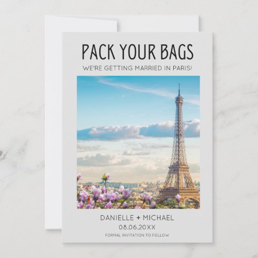 Pak je tassen Paris Bestemming Bruiloft Save The Date (Voorkant)