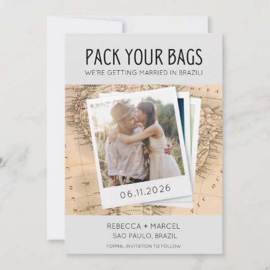 Pak je zakken Braziliaanse fotobestemming bruiloft Save The Date (Voorkant)