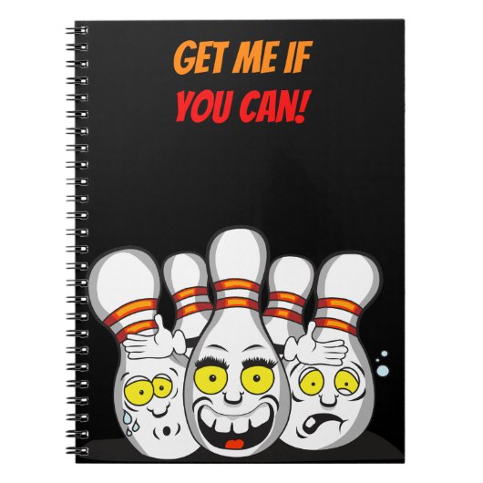 Pak me dan als je kan, Grappige Bowling Pins met C Notitieboek (Voorkant)