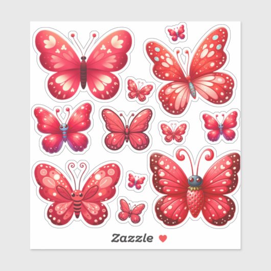 Pak van levendige rode vlinders sticker (Vel)
