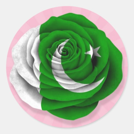 Pakistaans Roos Vlag op Roze Ronde Sticker (Voorkant)
