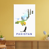 Pakistaanse kaart met reisposter canvas afdruk (Insitu (Woonkamer))