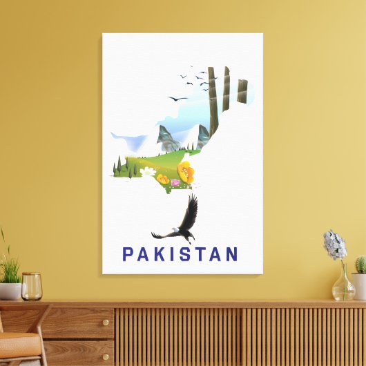 Pakistaanse kaart met reisposter canvas afdruk (Insitu (Woonkamer))