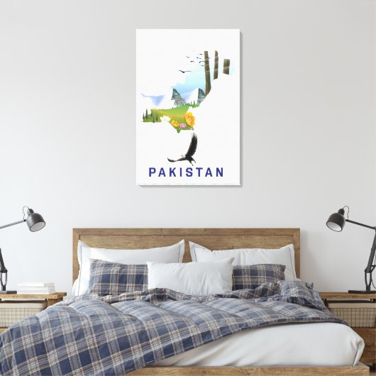 Pakistaanse kaart met reisposter canvas afdruk (Insitu (Slaapkamer))