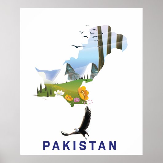Pakistaanse kaart met reisposter poster (Voorkant)