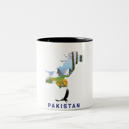 Pakistaanse kaart met reisposter tweekleurige koffiemok (Center)