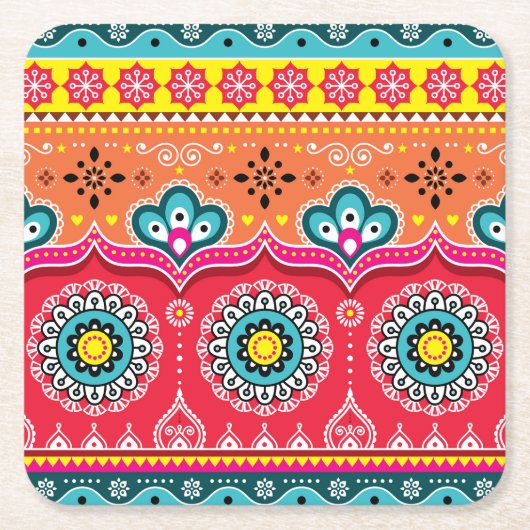 Pakistaanse Truck Art: Kleurrijk Kartonnen Onderzetters (Voorkant)