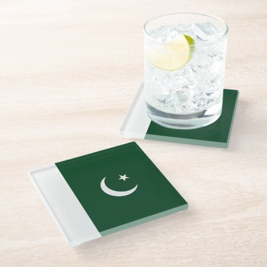Pakistaanse vlag glazen onderzetter (Schuin)
