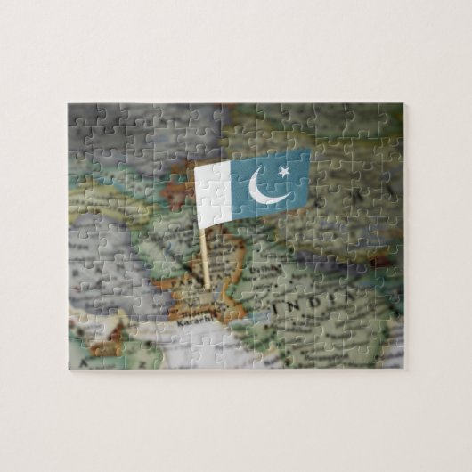 Pakistaanse vlag op kaart legpuzzel (Horizontaal)